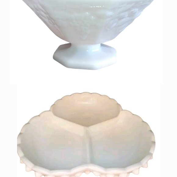 White Milk Glass Compote and Divided Dish - Picture 1 of 16